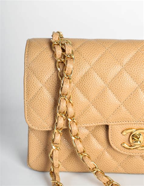 Chanel Classic Double Flap Quilted Caviar Medium Beige